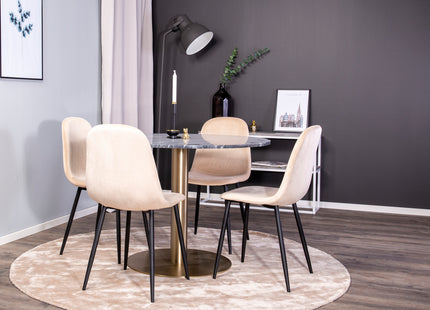 Venture Home Polar & Estelle Matstolar 2-pack Beige + Runda Matbord ⌀106 Mörkgrå