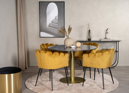 Furniture Fashion & Venture Home Limhamn & Estelle Matstolar Gul + Runda Matbord ⌀106 Mörkgrå