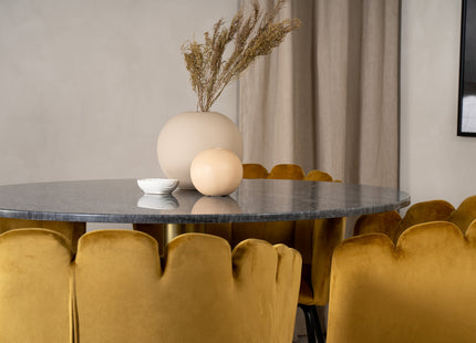 Furniture Fashion & Venture Home Limhamn & Estelle Matstolar Gul + Runda Matbord ⌀106 Mörkgrå