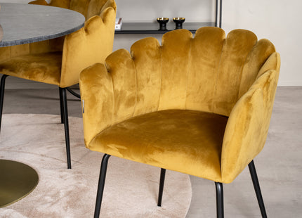Furniture Fashion & Venture Home Limhamn & Estelle Matstolar Gul + Runda Matbord ⌀106 Mörkgrå