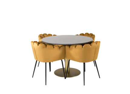 Furniture Fashion & Venture Home Limhamn & Estelle Matstolar Gul + Runda Matbord ⌀106 Mörkgrå