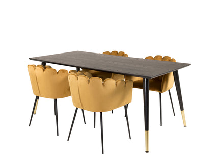 Furniture Fashion & Venture Home Limhamn & Dipp Matstolar Gul + Rektangulära Matbord 180 x 90 Svart