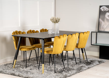 Furniture Fashion & Venture Home Limhamn & Dipp Matstolar 2-pack Gul + Rektangulära Matbord 180 x 90 Svart