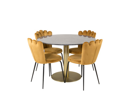 Furniture Fashion & Venture Home Limhamn & Estelle Matstolar 2-pack Gul + Runda Matbord ⌀106 Mörkgrå
