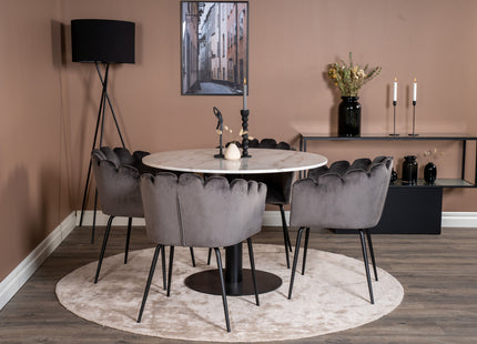 Furniture Fashion & Venture Home Limhamn & Estelle Matstolar Grå + Runda Matbord ⌀106 Vit