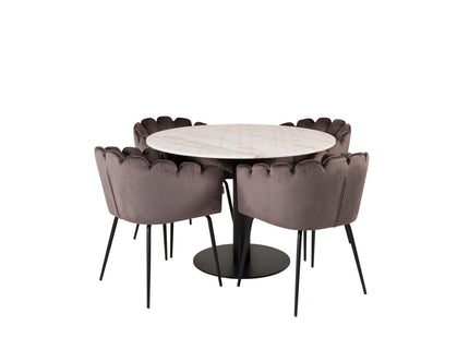 Furniture Fashion & Venture Home Limhamn & Estelle Matstolar Grå + Runda Matbord ⌀106 Vit