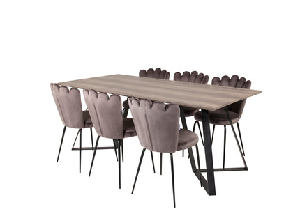 Furniture Fashion & Venture Home Limhamn & Marina Matstolar 2-pack Grå + Rektangulära Matbord 180 x 90 Nature