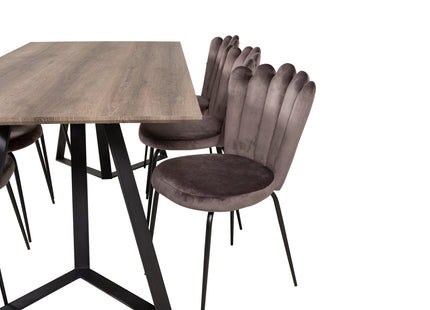 Furniture Fashion & Venture Home Limhamn & Marina Matstolar 2-pack Grå + Rektangulära Matbord 180 x 90 Nature