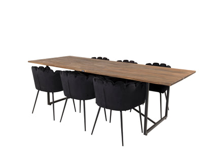 Furniture Fashion & Venture Home Limhamn & Padang Matstolar Svart + Rektangulära Matbord 250 x 100 Nature