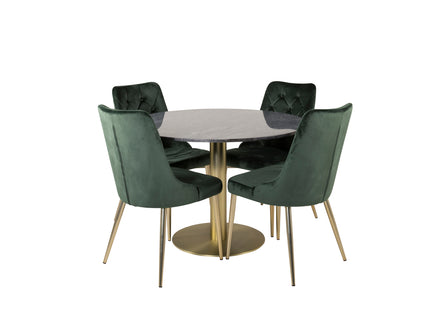 Venture Home Estelle & Velvet Deluxe Runda Matbord ⌀106 Mörkgrå + Matstolar 2-pack Grön