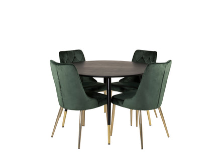 Venture Home Dipp & Velvet Deluxe Runda Matbord ⌀115 Svart + Matstolar 2-pack Grön