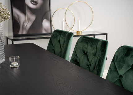 Venture Home Dipp & Velvet Deluxe Rektangulära Matbord 180 x 90 Svart + Matstolar 2-pack Grön