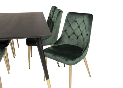 Venture Home Dipp & Velvet Deluxe Rektangulära Matbord 180 x 90 Svart + Matstolar 2-pack Grön