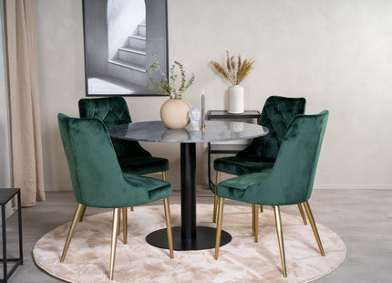 Venture Home Estelle & Velvet Deluxe Runda Matbord ⌀106 Mörkgrå + Matstolar 2-pack Grön