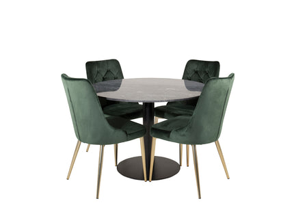 Venture Home Estelle & Velvet Deluxe Runda Matbord ⌀106 Mörkgrå + Matstolar 2-pack Grön