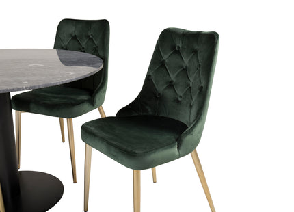 Venture Home Estelle & Velvet Deluxe Runda Matbord ⌀106 Mörkgrå + Matstolar 2-pack Grön