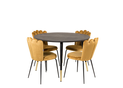 Furniture Fashion & Venture Home Limhamn & Dipp Matstolar 2-pack Gul + Runda Matbord ⌀115 Svart