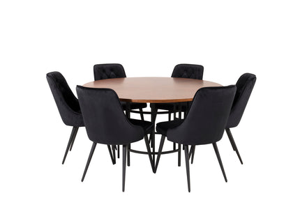 Furniture Fashion & Venture Home Copenhagen & Velvet Deluxe Runda Matbord ⌀140 Brun + Matstolar 2-pack Svart