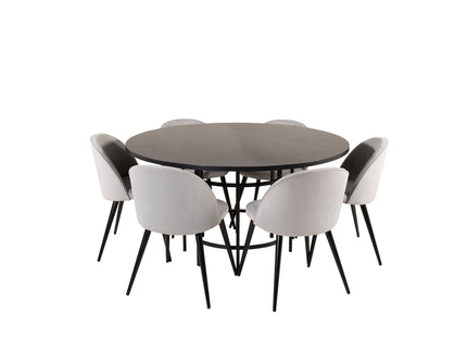Furniture Fashion & Venture Home Copenhagen & Velvet Runda Matbord ⌀140 Svart + Matstolar 2-pack Ljusgrå
