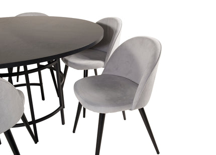 Furniture Fashion & Venture Home Copenhagen & Velvet Runda Matbord ⌀140 Svart + Matstolar 2-pack Ljusgrå