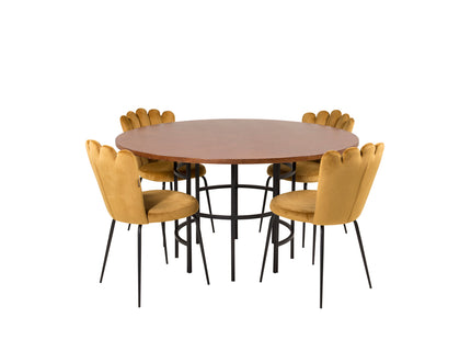 Furniture Fashion Limhamn & Copenhagen Matstolar 2-pack Gul + Runda Matbord ⌀140 Brun