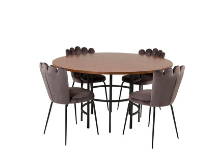 Furniture Fashion Limhamn & Copenhagen Matstolar 2-pack Grå + Runda Matbord ⌀140 Brun