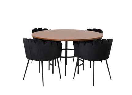 Furniture Fashion Limhamn & Copenhagen Matstolar Svart + Runda Matbord ⌀140 Brun