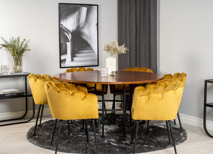 Furniture Fashion Limhamn & Copenhagen Matstolar Gul + Runda Matbord ⌀140 Brun