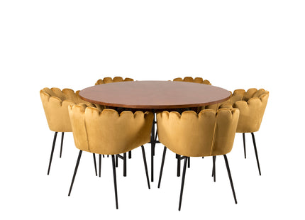 Furniture Fashion Limhamn & Copenhagen Matstolar Gul + Runda Matbord ⌀140 Brun