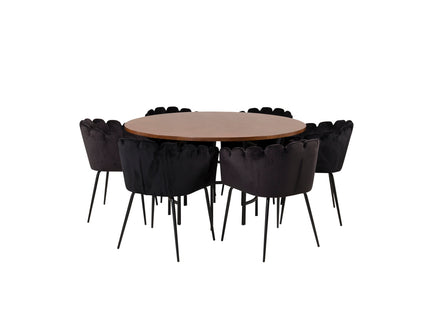 Furniture Fashion Limhamn & Copenhagen Matstolar Svart + Runda Matbord ⌀140 Brun