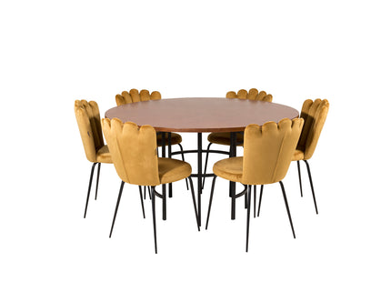 Furniture Fashion Limhamn & Copenhagen Matstolar 2-pack Gul + Runda Matbord ⌀140 Brun