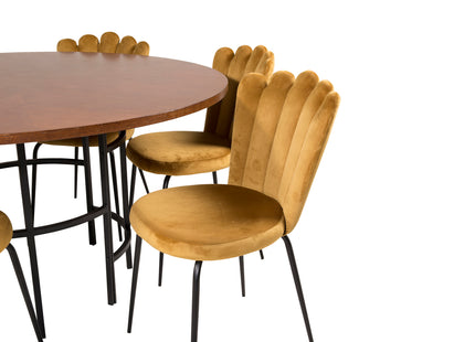 Furniture Fashion Limhamn & Copenhagen Matstolar 2-pack Gul + Runda Matbord ⌀140 Brun