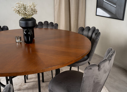 Furniture Fashion Limhamn & Copenhagen Matstolar 2-pack Grå + Runda Matbord ⌀140 Brun