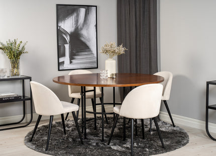 Furniture Fashion & Venture Home Copenhagen & Velvet Runda Matbord ⌀140 Brun + Matstolar 2-pack Grädde