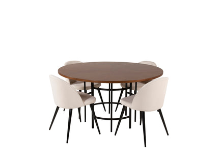 Furniture Fashion & Venture Home Copenhagen & Velvet Runda Matbord ⌀140 Brun + Matstolar 2-pack Grädde