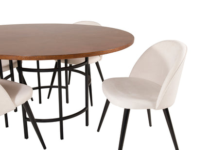 Furniture Fashion & Venture Home Copenhagen & Velvet Runda Matbord ⌀140 Brun + Matstolar 2-pack Grädde
