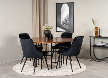 Furniture Fashion & Venture Home Copenhagen & Velvet Deluxe Runda Matbord ⌀140 Brun + Matstolar 2-pack Svart
