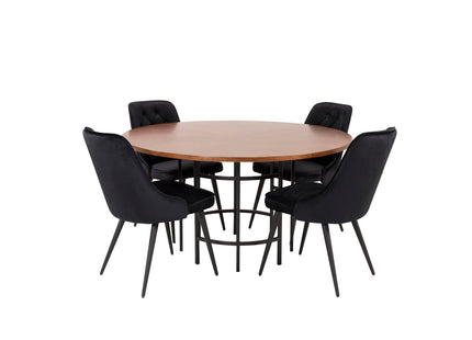 Furniture Fashion & Venture Home Copenhagen & Velvet Deluxe Runda Matbord ⌀140 Brun + Matstolar 2-pack Svart