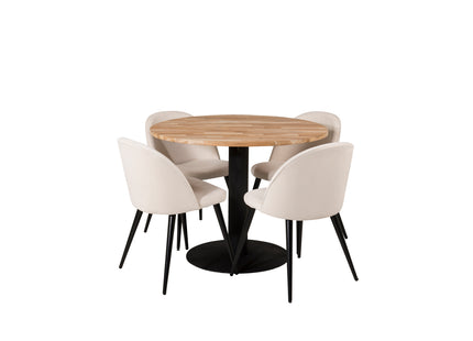 Venture Home Cirebon & Velvet Matbord ⌀100 ⌀100 + Matstolar 2-pack Grädde