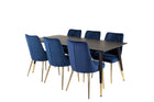 Venture Home Dipp & Velvet Deluxe Rektangulära Matbord 180 x 90 Svart + Matstolar 2-pack Blå