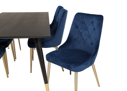 Venture Home Dipp & Velvet Deluxe Rektangulära Matbord 180 x 90 Svart + Matstolar 2-pack Blå