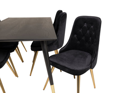 Venture Home Dipp & Velvet Deluxe Rektangulära Matbord 180 x 90 Svart + Matstolar 2-pack Svart