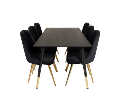 Venture Home Dipp & Velvet Deluxe Rektangulära Matbord 180 x 90 Svart + Matstolar 2-pack Svart