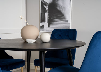 Venture Home Dipp & Velvet Deluxe Runda Matbord ⌀115 Svart + Matstolar 2-pack Blå