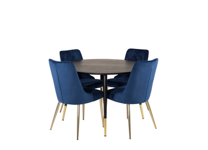Venture Home Dipp & Velvet Deluxe Runda Matbord ⌀115 Svart + Matstolar 2-pack Blå