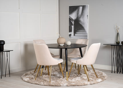 Venture Home Dipp & Velvet Deluxe Runda Matbord ⌀115 Svart + Matstolar 2-pack Beige