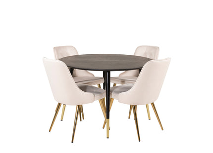 Venture Home Dipp & Velvet Deluxe Runda Matbord ⌀115 Svart + Matstolar 2-pack Beige