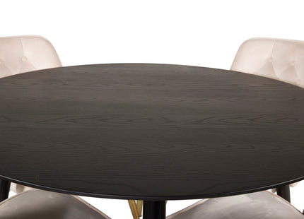 Venture Home Dipp & Velvet Deluxe Runda Matbord ⌀115 Svart + Matstolar 2-pack Beige