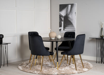 Venture Home Dipp & Velvet Deluxe Runda Matbord ⌀115 Svart + Matstolar 2-pack Svart