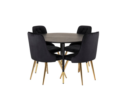 Venture Home Dipp & Velvet Deluxe Runda Matbord ⌀115 Svart + Matstolar 2-pack Svart